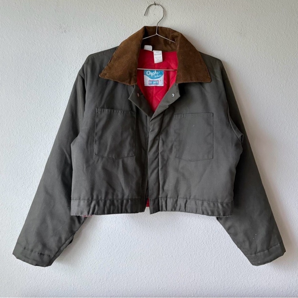 SMITH Green Crop Jacket with Brown Collar
